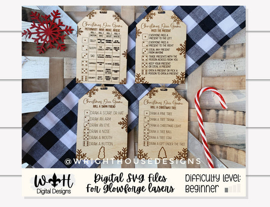 Christmas Dice Game Tags Set 1 - Laser Engraved Stocking Stuffer Gifts - Pass The Present - Cut File For Glowforge Lasers - Digital SVG File