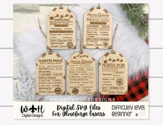 Christmas Santa Delivery Gift Tags Bundle - Personalizable Engraved Stocking Stuffers - Cut File For Glowforge Lasers - Digital SVG File