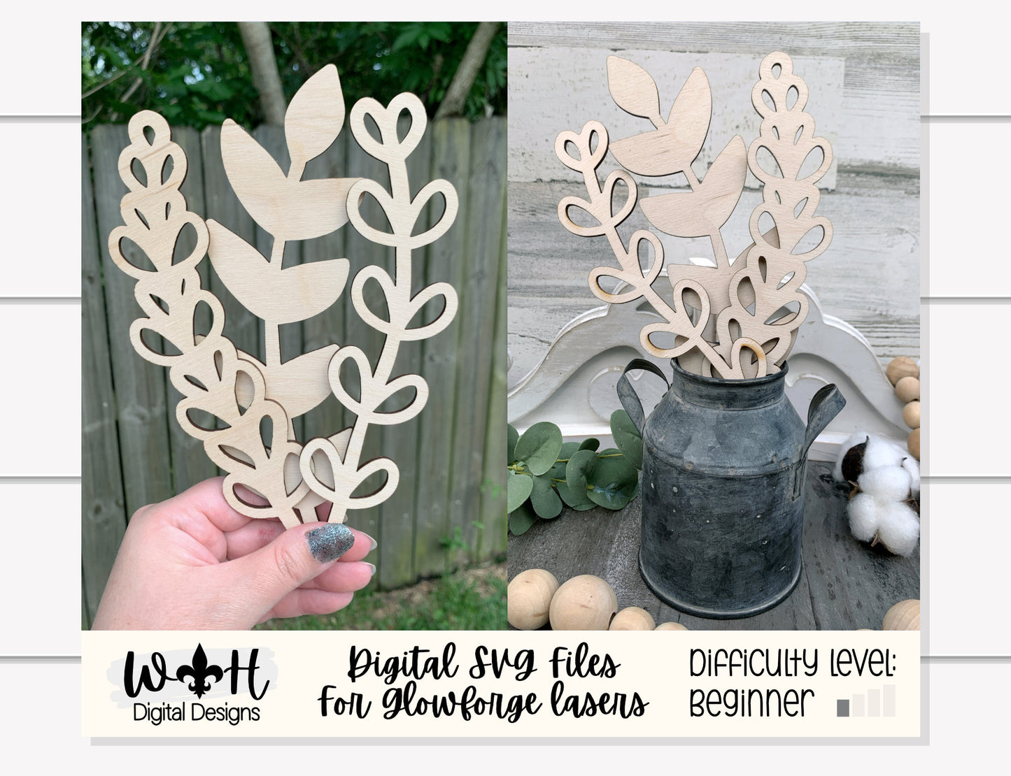 Greenery Wooden Laser Cut Flowers - Simple Diy Florals For Bouquets - Files for Sign Making - SVG Cut File For Glowforge - Digital File