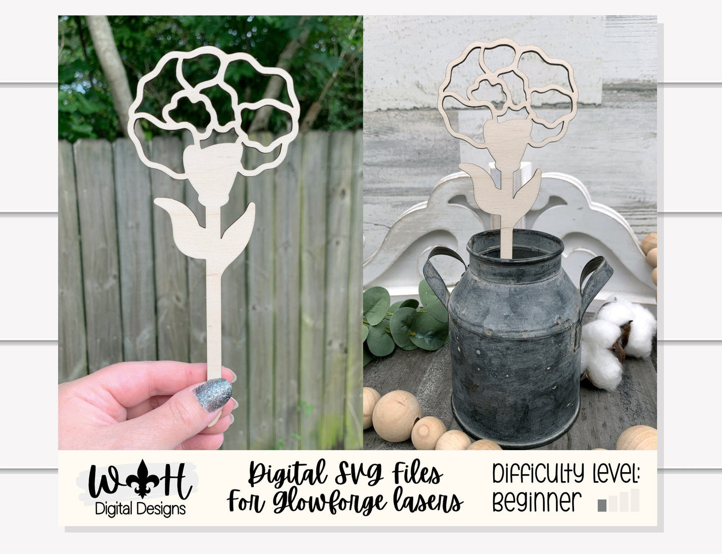 Carnation Wooden Laser Cut Flowers - Simple Diy Florals For Bouquets - Files for Sign Making - SVG Cut File For Glowforge - Digital File