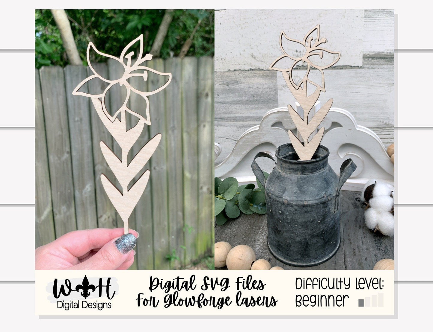 Stargazer Lily Wooden Laser Cut Flower - Simple Diy Florals For Bouquets - Files for Sign Making - SVG Cut File For Glowforge - Digital File