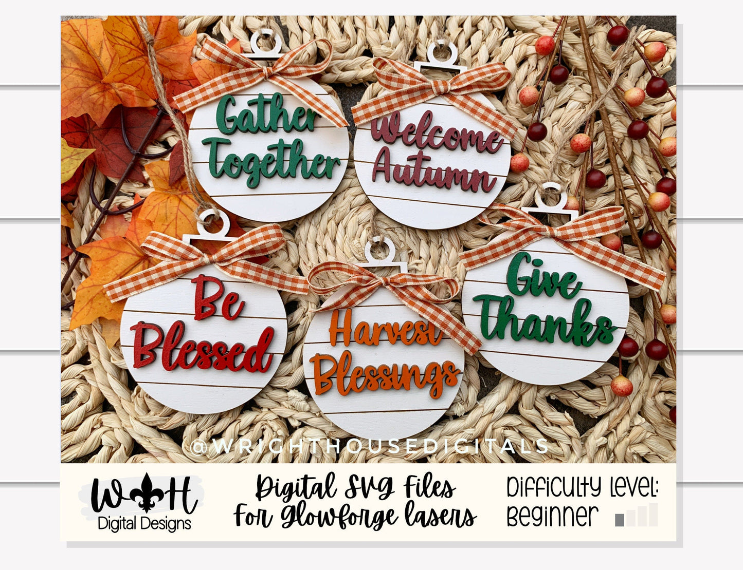 Thanksgiving Tree Ball Ornaments - Shiplap Farmhouse Style - Digital Files for Sign Making - SVG Cut File For Glowforge - Digital File