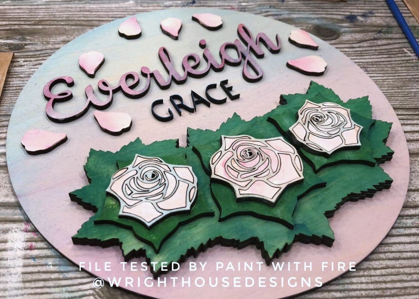 Valentines Rose Bush Shelf Sitter - Spring Floral Sign Making and DIY Kits - Single Line Cut File For Glowforge Laser - Digital SVG File