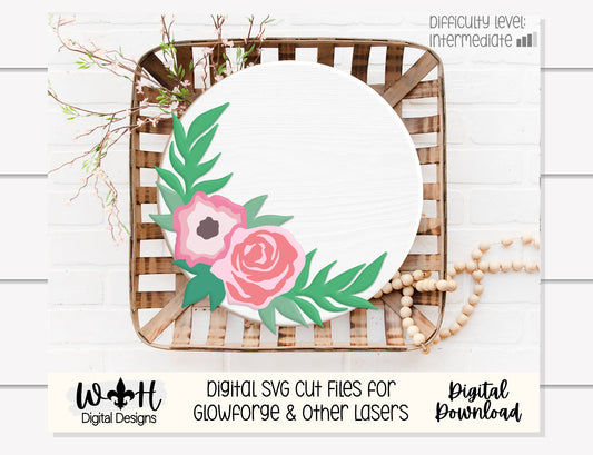 Inset Florals and Greenery Round - Single Line Dremel Shaping - Sign Making and DIY Kits - Cut File For Glowforge Laser - Digital SVG File