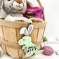 Cute Customizable Dinosaurs w/ Bunny Ears Easter Basket Name Tag Laser Cut Digital File | Customizable Easter Basket Name Tag SVG | T- Rex, Brontosaurus, and Stegosaurus