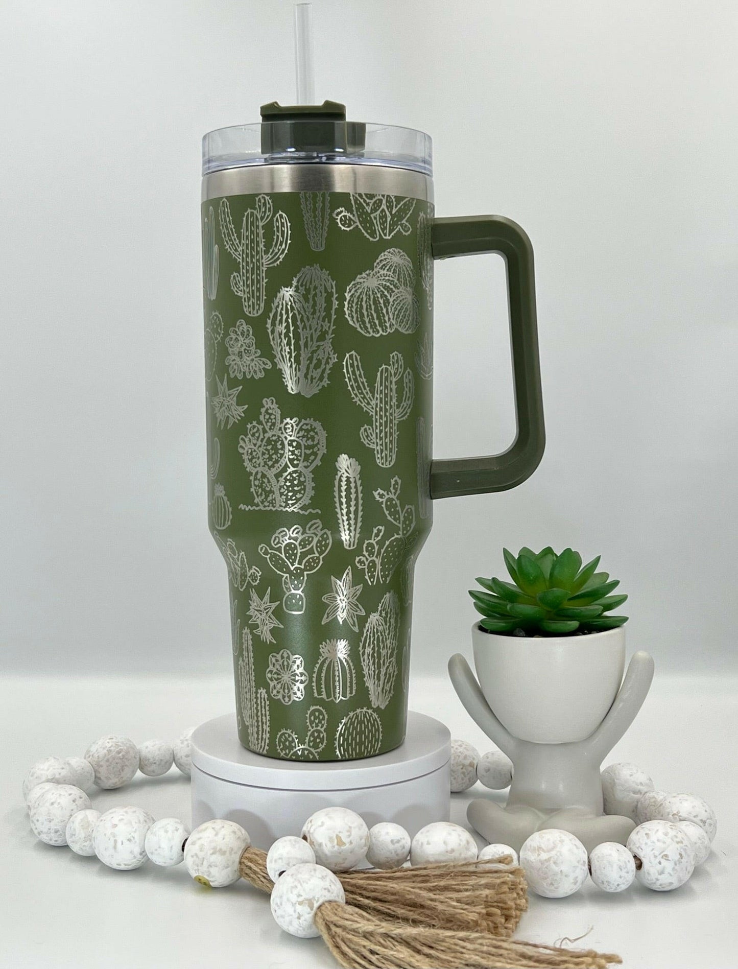 Cactus Laser Engraved Full Wrap for 40oz Tumbler, Digital Download, Cute Cactus Floral Seamless Design, SVG For Laser Rotary