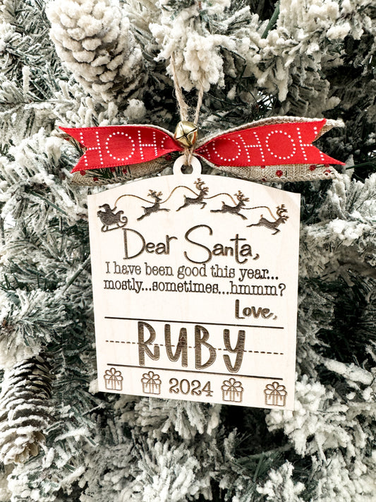 Cute Customizable Dear Santa Child's Handwriting Keepsake Christmas Ornament Laser Cut Digital File | Sign Your Own Name | Yearly Ornament