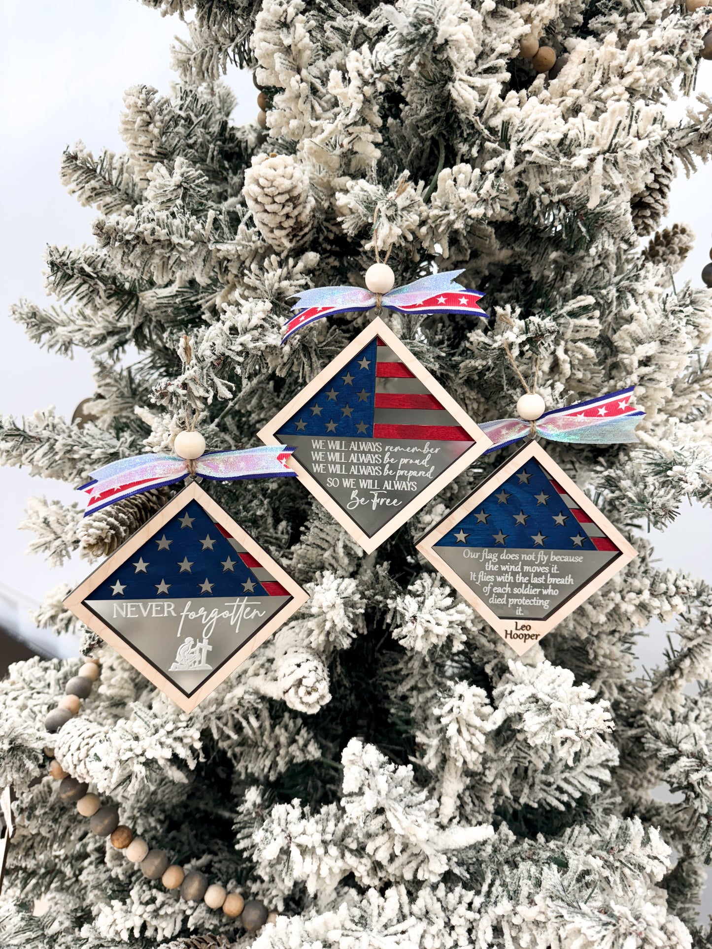 Beautiful Patriotic Acrylic Folded Flag Honor and Memorial Ornament - Charm Laser Cut Digital File | 3 Different Designs Included | Military Family