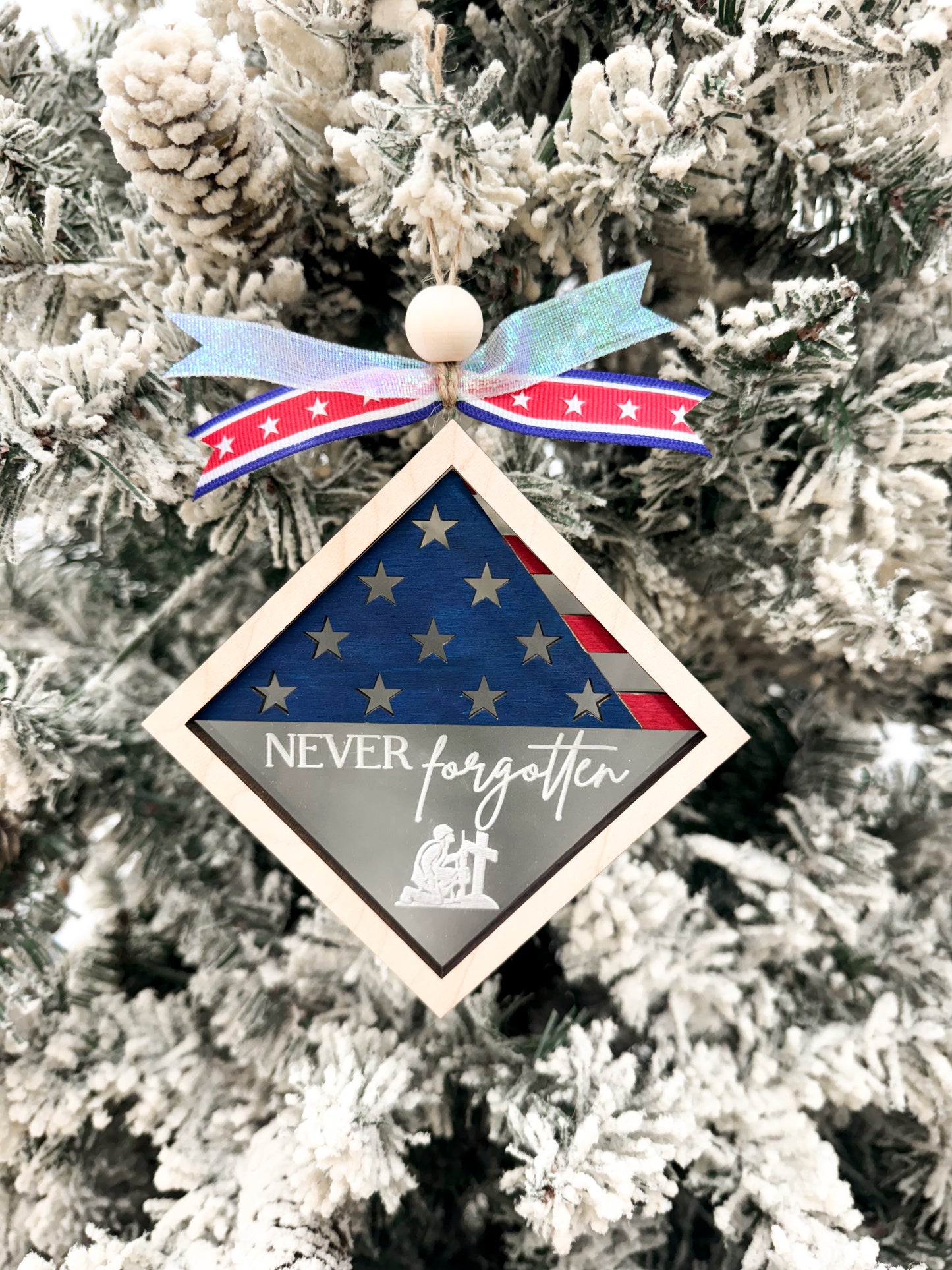 Beautiful Patriotic Acrylic Folded Flag Honor and Memorial Ornament - Charm Laser Cut Digital File | 3 Different Designs Included | Military Family