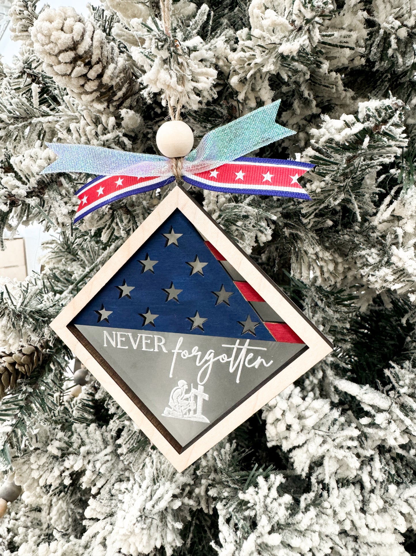 Beautiful Patriotic Acrylic Folded Flag Honor and Memorial Ornament - Charm Laser Cut Digital File | 3 Different Designs Included | Military Family