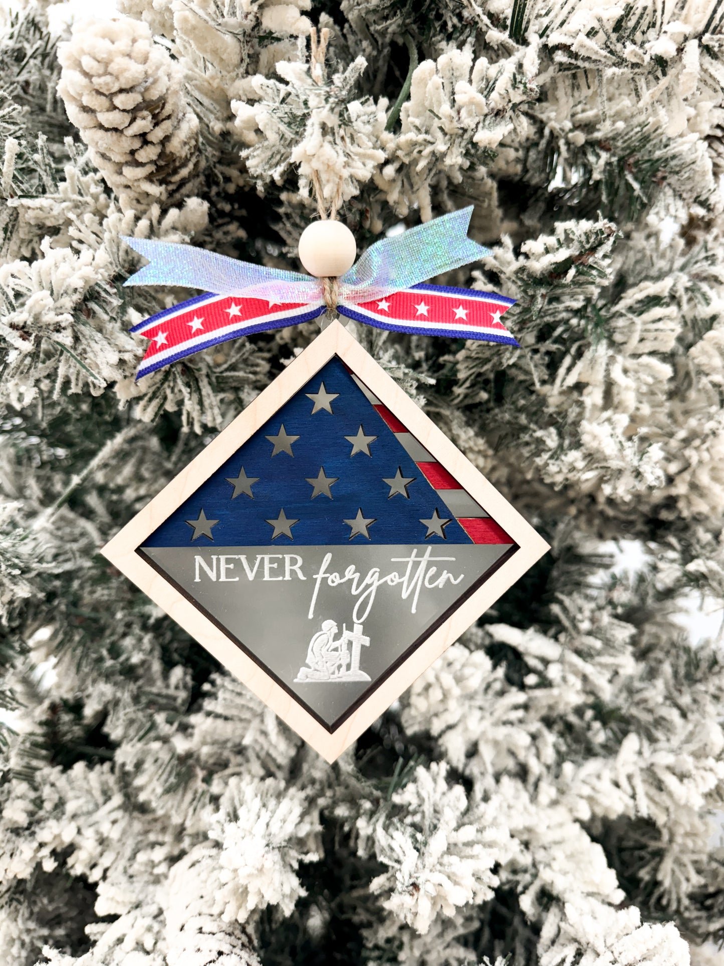 Beautiful Patriotic Acrylic Folded Flag Honor and Memorial Ornament - Charm Laser Cut Digital File | 3 Different Designs Included | Military Family