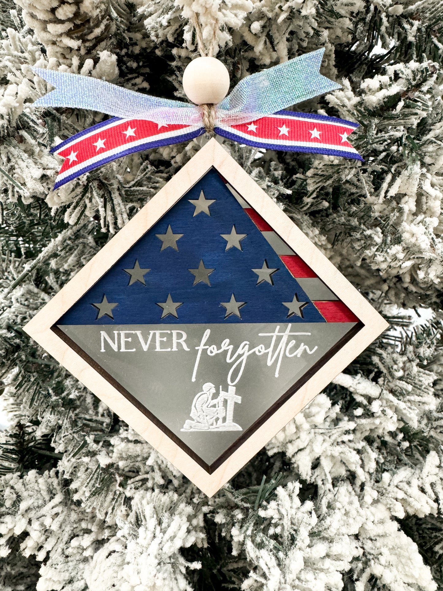 Beautiful Patriotic Acrylic Folded Flag Honor and Memorial Ornament - Charm Laser Cut Digital File | 3 Different Designs Included | Military Family