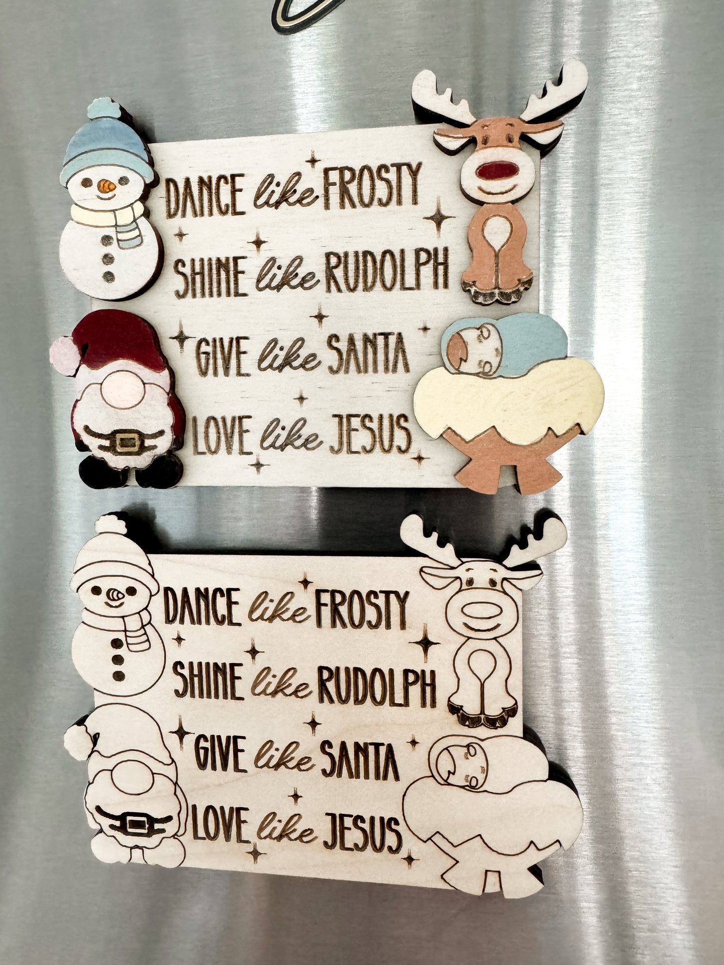 Dance Like Frosty, Shine Like Rudolph, Give Like Santa, Love Like Jesus Ornament & Magnet Laser Cut Digital File | Cute Christmas Gift