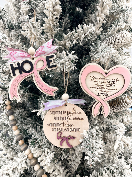 Customizable Cancer Hope Survival or Memorial Ornament Charm Laser Cut File | Cancer Christmas Ornament | All Cancer Ribbons | Glowforge
