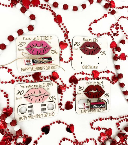 Cute Chapstick Lip Gloss Holder Valentine's Day Cards Laser Cut File | Custom Living Hinge or Tie Valentines | Kids Valentines | Glowforge