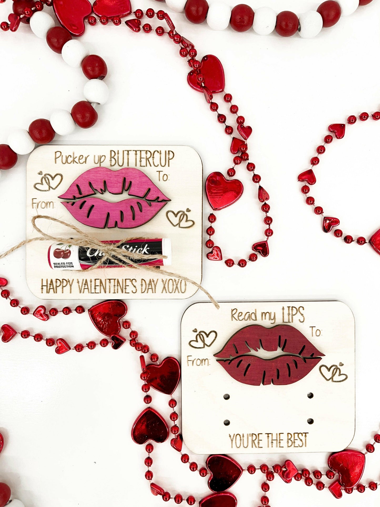 Cute Chapstick Lip Gloss Holder Valentine's Day Cards Laser Cut File | Custom Living Hinge or Tie Valentines | Kids Valentines | Glowforge