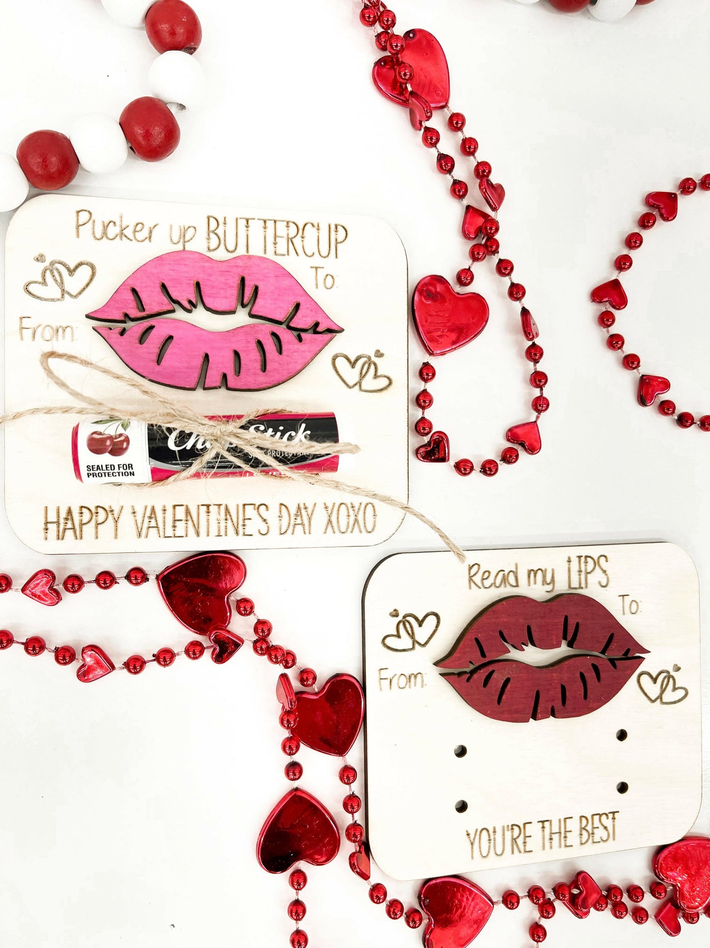 Cute Chapstick Lip Gloss Holder Valentine's Day Cards Laser Cut File | Custom Living Hinge or Tie Valentines | Kids Valentines | Glowforge