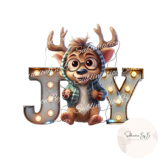 Silly Reindeer Sublimation Design with Joy Marquee Letters