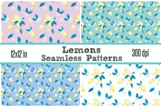 Seamless Pattern Tiles Watercolor Lemons 12x12 Tileable
