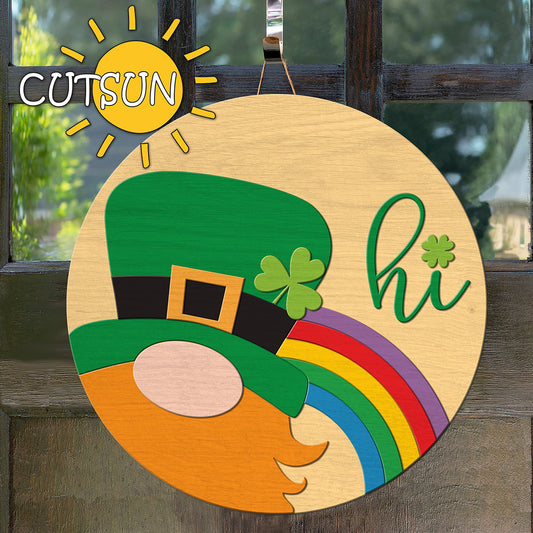 Leprechaun round door hanger svg St Patrick's day welcome sign Gnome svg Glowforge SVG Laser cut file