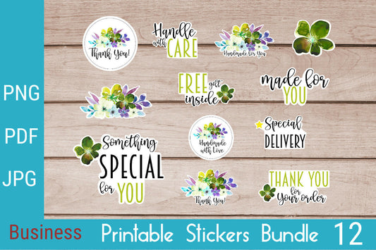 Business and Packaging Stickers Bundle - Green Flowers