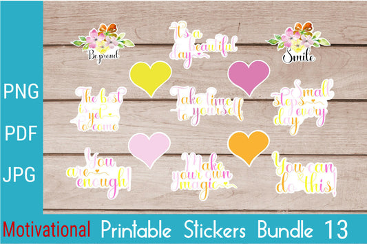 Inspirational and Motivational Stickers Bundle in Pink and  Yellow