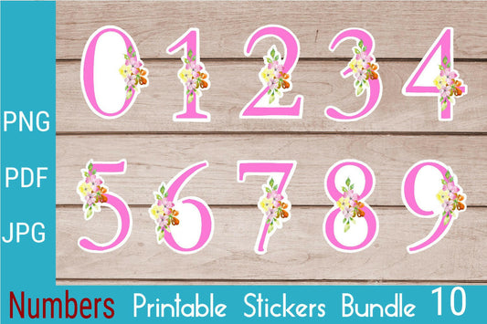 Number Stickers Pink Floral Numbers from 0 - 9 Printable