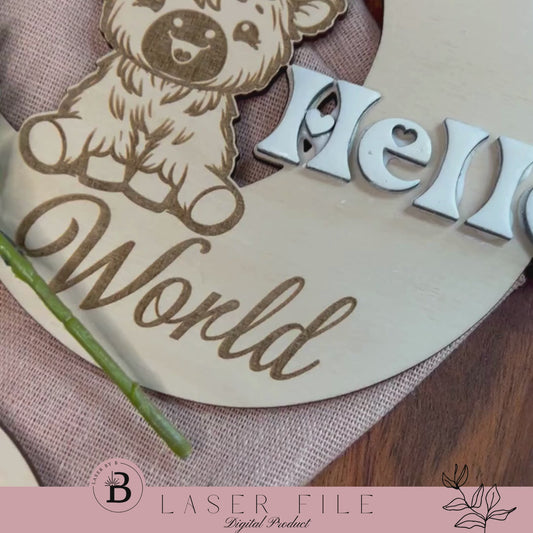 Adorable Moon Highland cow Baby Milestone Set - Laser File Design from Hello World to 1 Year