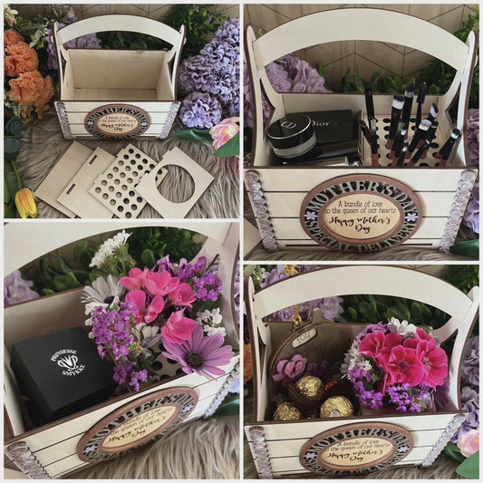 3in1 Mother's Day Basket with inlay for gifts, flowers, make up brushes, soda, chocolate etc.