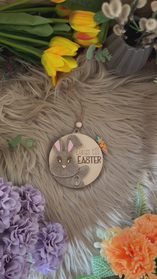 Easter 3D Bunny Countdown Tag or Magnet with Carrot lever to spin around and Easter Egg