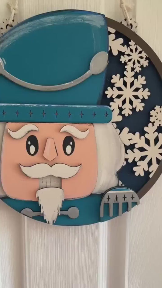 3D Nutcracker Door Hanger / Sign w. Snowflake Pattern - Christmas Winter Homedecor