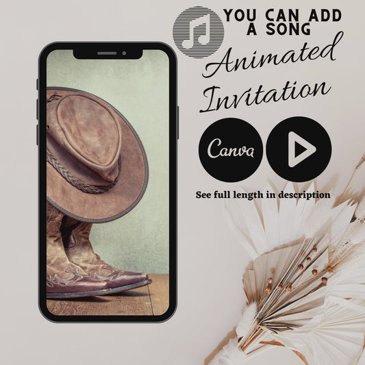 Animated Cowboy Birthday Party Invitation, Video Western Mobile Birthday Invitation, Modern Cowboy Birthday, Canva animated Invitation