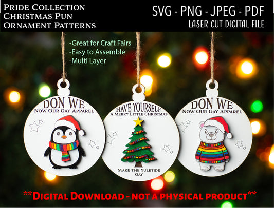 Laser Cut Digital File, Funny Pride Christmas Ornaments SVG, Glowforge, LGBTQ Christmas, Don We Now our Gay Apparel, Queer, Love is Love