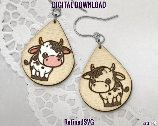 Cute Cow Earring SVG Bundle, 8 Cute Cow Earring Files, Cow Earring SVG Set, Cow Earring Cut File, Happy Cow Earring SVG, Cattle Earring File
