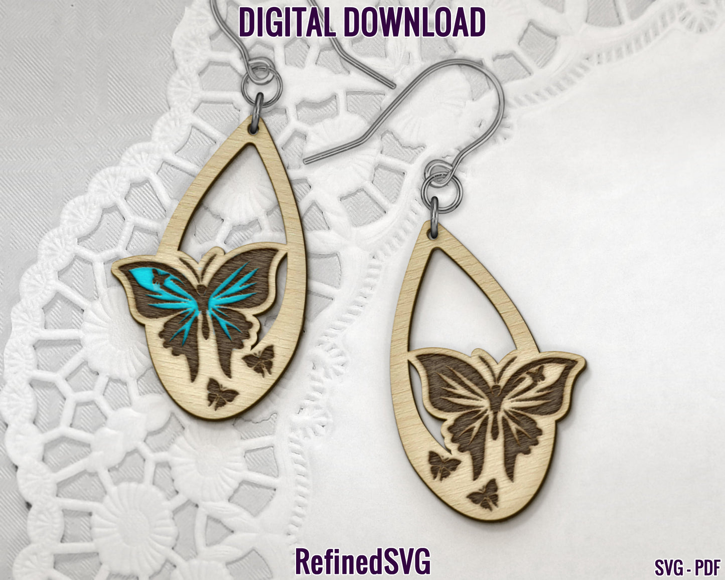 Butterfly Earring SVG Bundle, 4 Butterfly Earring Files, Butterflies Earring SVG Set, Butterfly Earring Cut Files