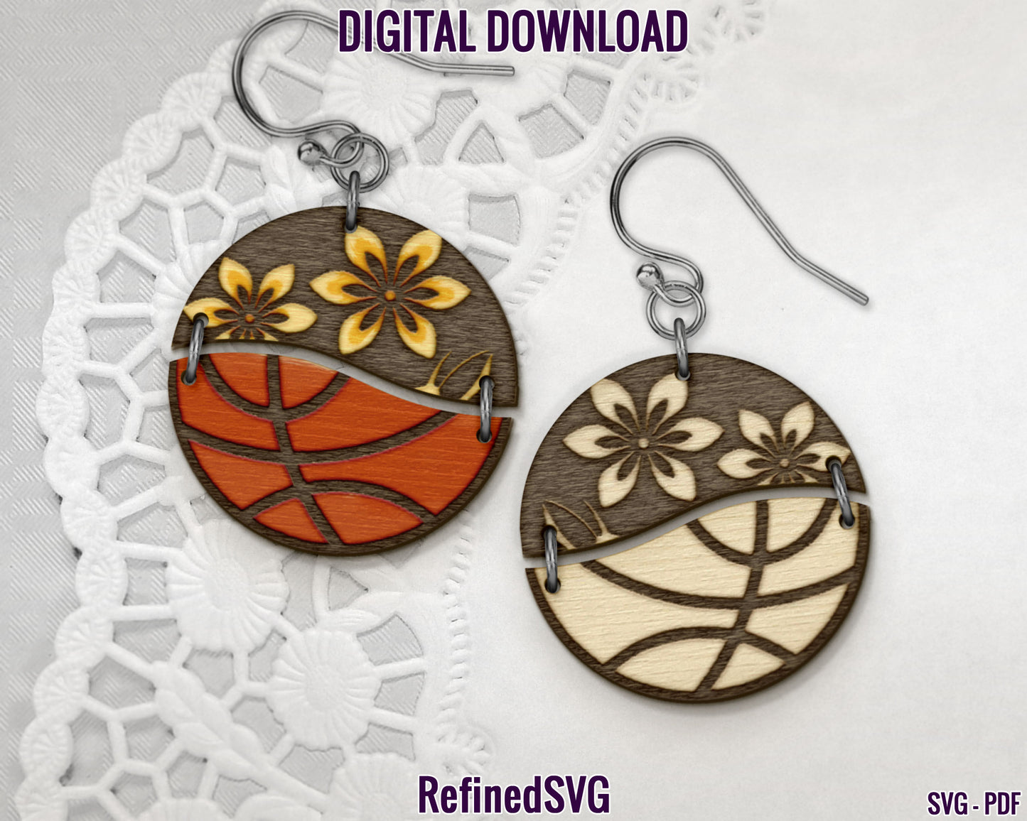 Basketball Earring SVG Bundle, 4 Basketball Earring Files, Sports Earring SVG Set, Sports Earring Cut Files, Basketball Laser Cut File