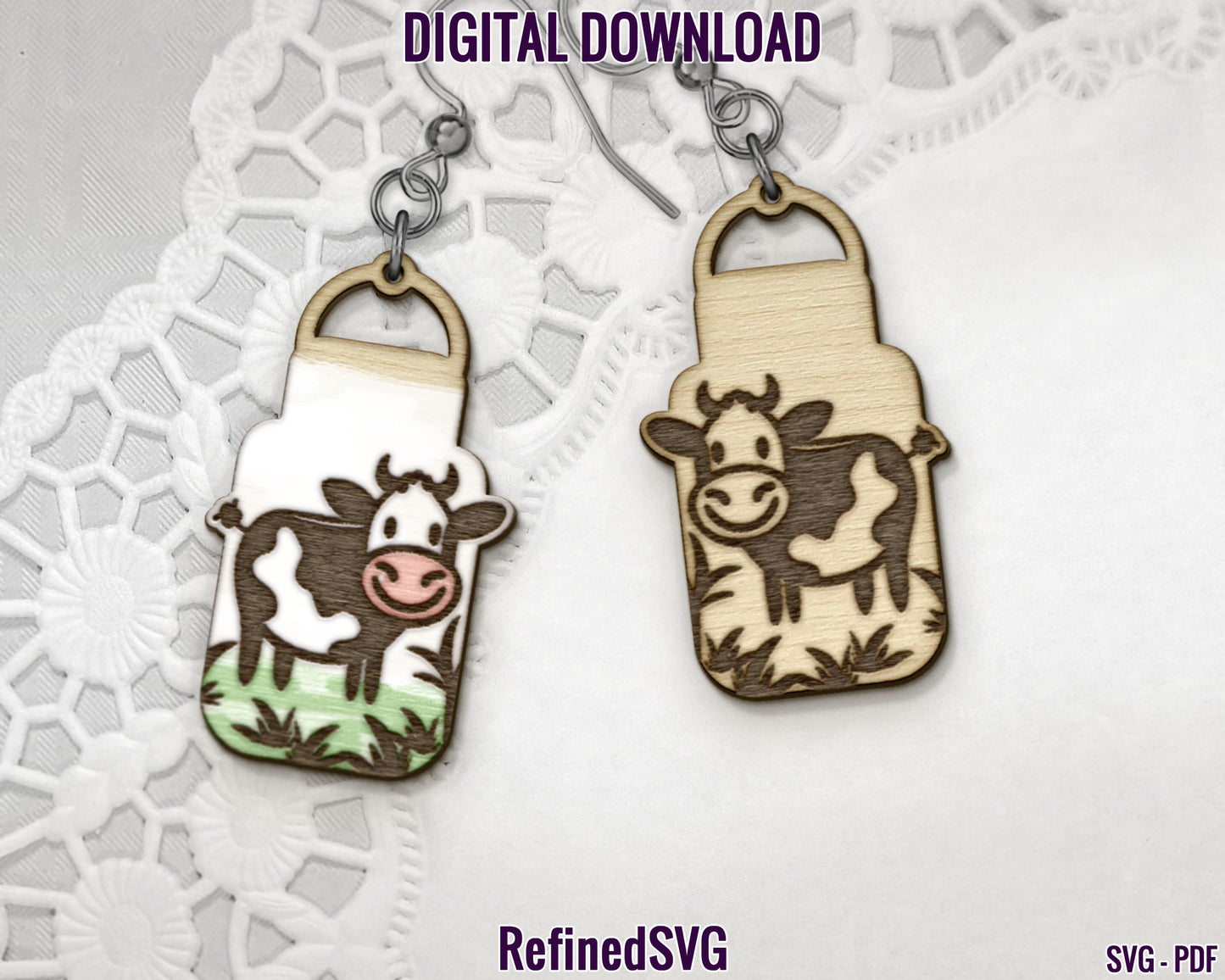 Cute Cow Earring SVG Bundle, 8 Cute Cow Earring Files, Cow Earring SVG Set, Cow Earring Cut File, Happy Cow Earring SVG, Cattle Earring File
