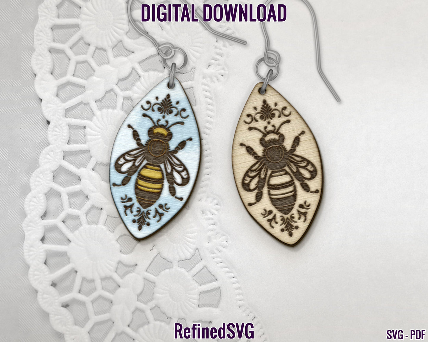 Honeybee Earring SVG Bundle, 4 Bee Earring Files, Honeybee Earring SVG Set, Honeybee Earring Cut Files