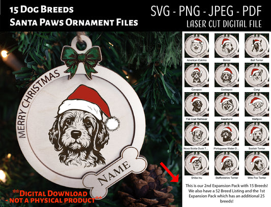 Santa Paws Ornament SVG, Expansion Pack 2, 15 Additional Dog Breeds