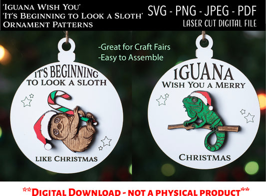 Laser Cut Digital File, Iguana Wish You a Merry Christmas Ornament SVG, Glowforge, Pun, Funny, Lizard, Gift for Lizard Lover, Exotic Pet