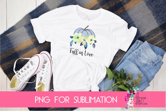 Sublimation Fall in Love design with floral pumpkin