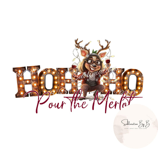 Jingle and Guzzle: HoHoHo Reindeer Merlot Party Lights Sublimation Design
