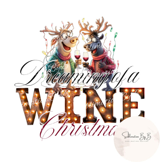 Silly Reindeers' Wine Christmas Lights Sublimation Design