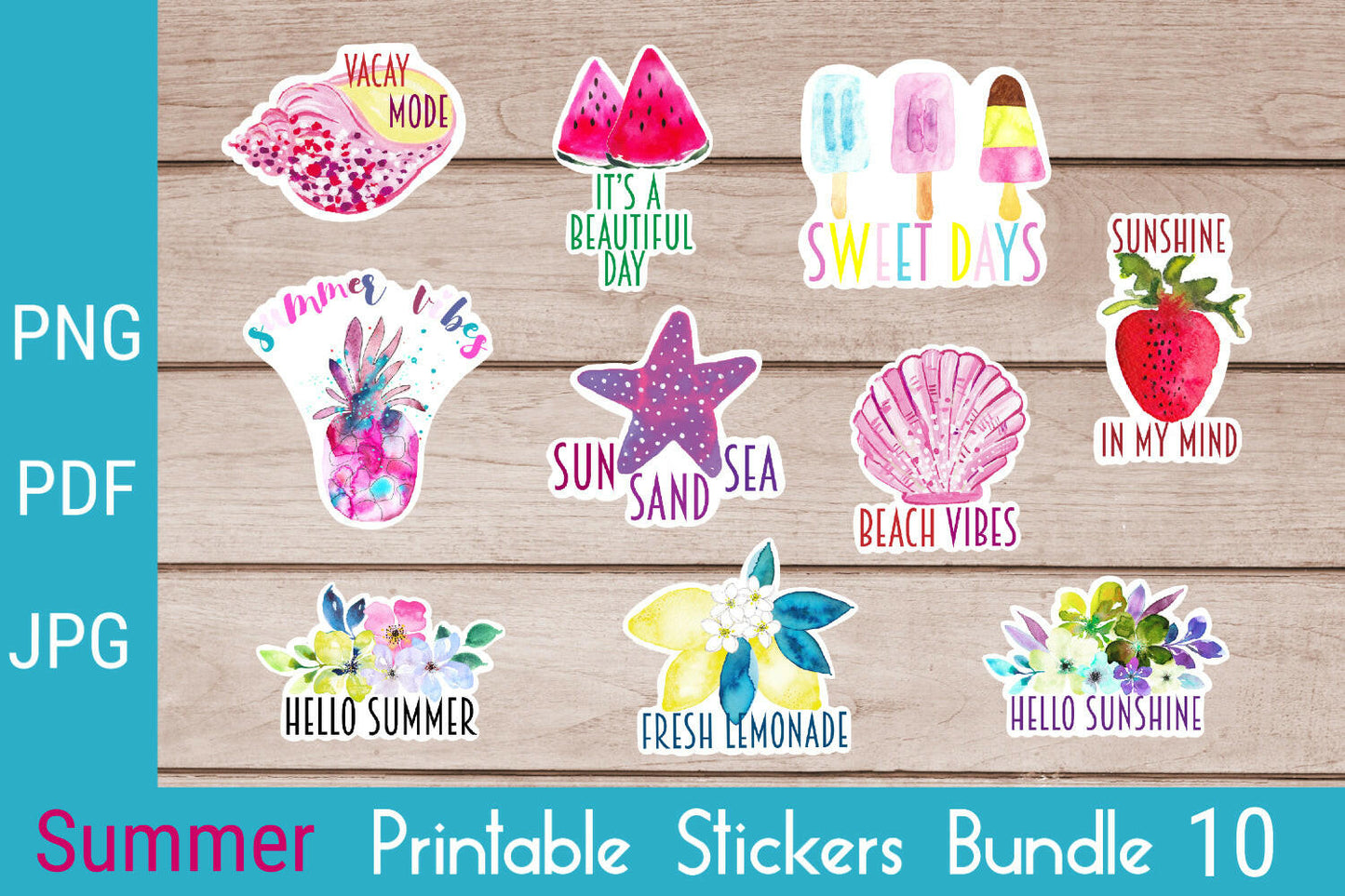 Stickers Bundle Summer 10 Designs Printable