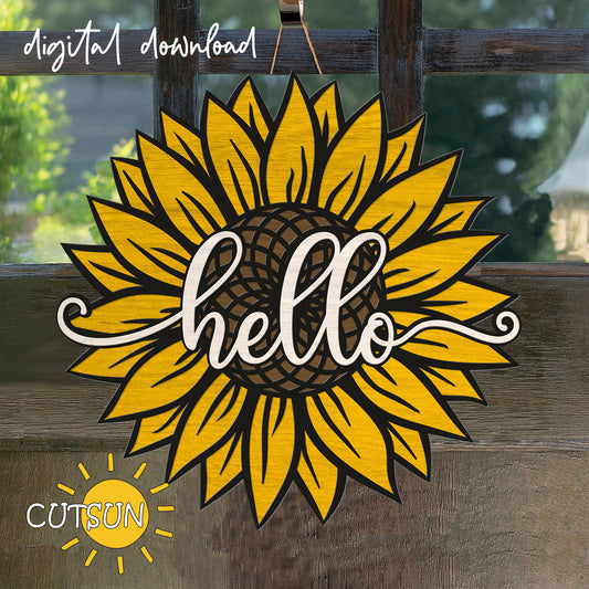 Sunflower Welcome Sign Sunflower door hanger svg Sunflower decor Glowforge Laser cut files Sunflower svg