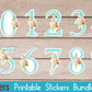 Number Stickers Teal Floral Numbers from 0 - 9 Printable