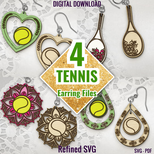 Tennis Earring SVG Bundle, 4 Tennis Earring Files, Sports Earring SVG Set, Sports Earring Cut File, Tennis Earring Template, Tennis Earring