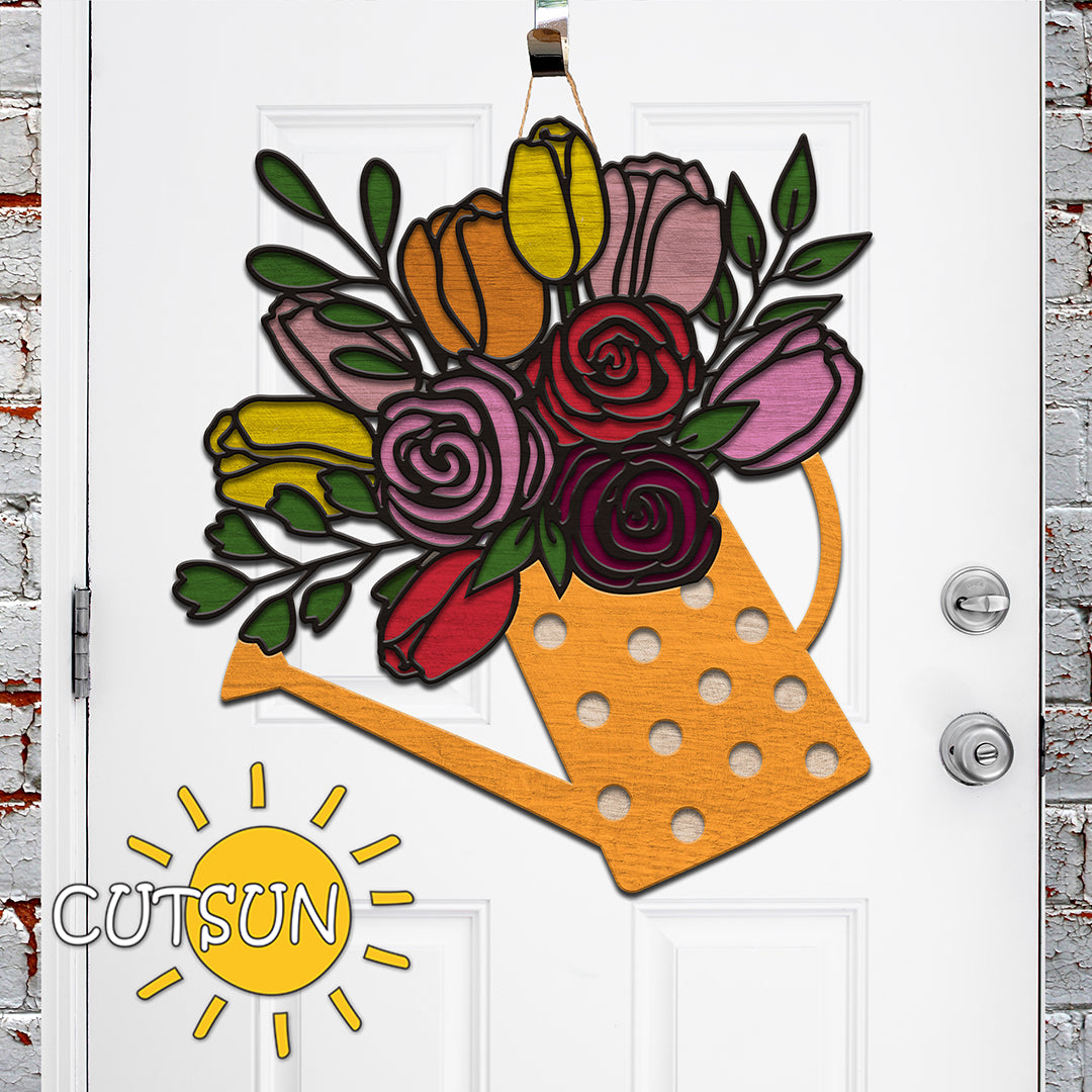 Spring door hanger SVG Floral Front door modern farmhouse decor Glowforge svg laser cut file