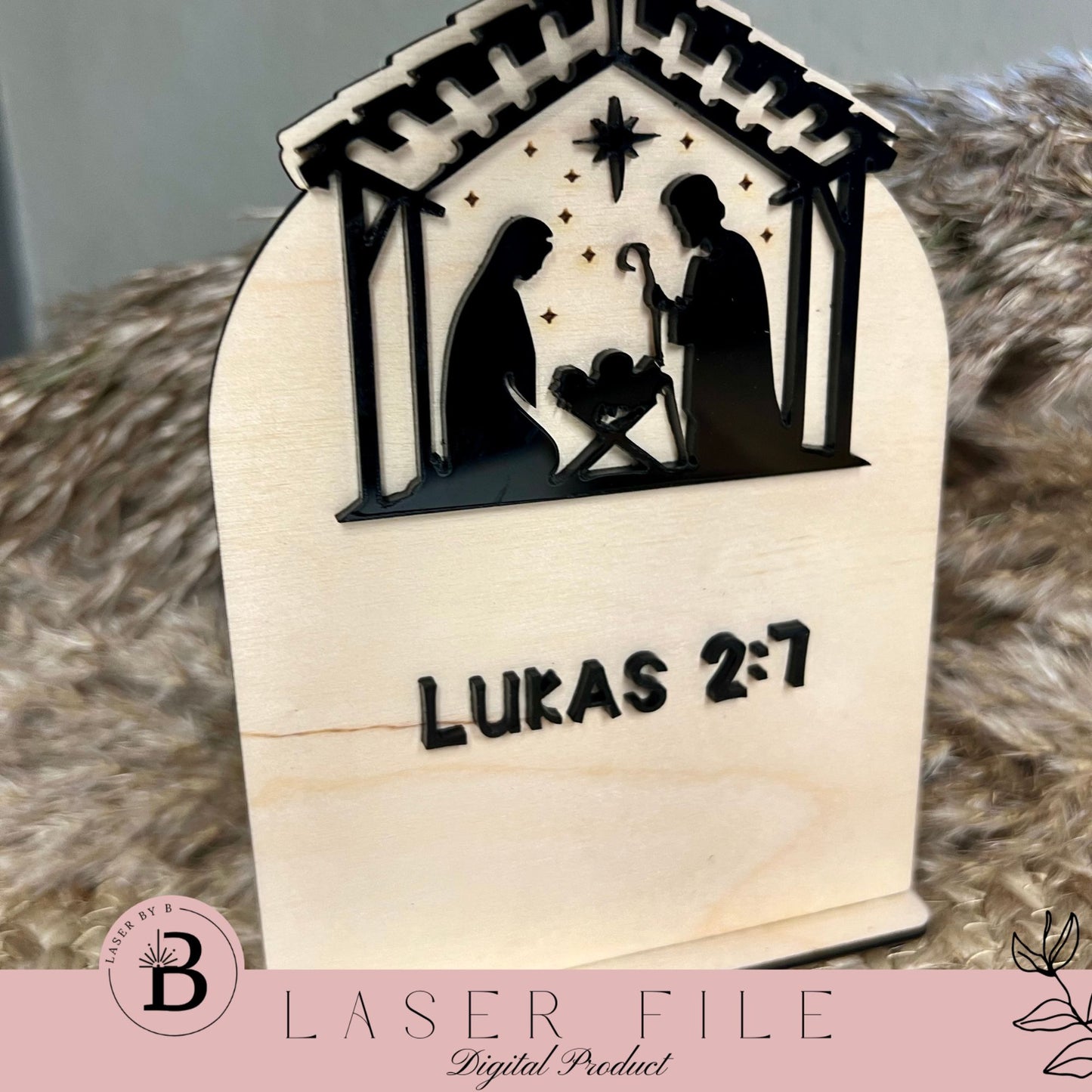 Nativity Scene NFC Shelf Sitter Digital File – Elegant Bible Verse Keepsake for Laser Cutting