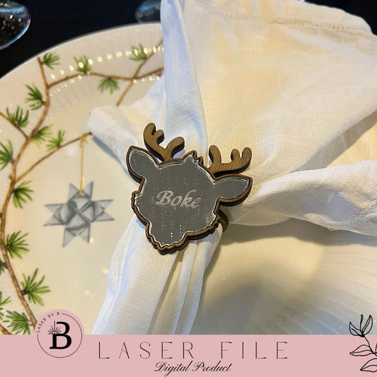 Elegant Reindeer Christmas Napkin Rings | Personalized Name Tags or Festive Words | Laser Cut File